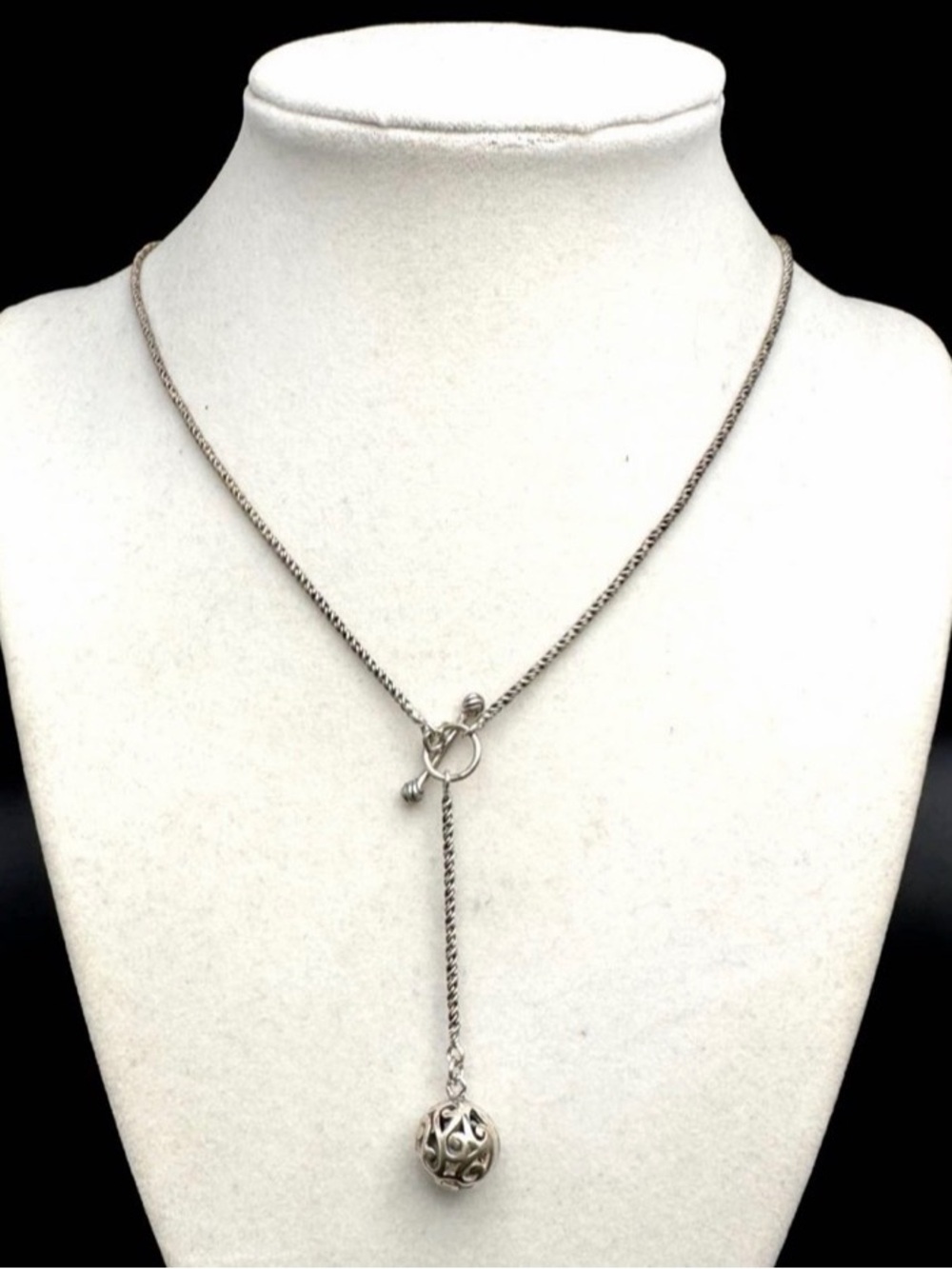 Silpada Silver Lariat Necklace with Filigree Orb Drop Simple Delight